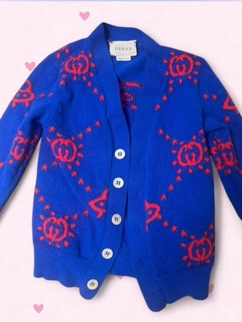 Gucci Kids Royal Blue Cardigan with Red Logo Motif adorable